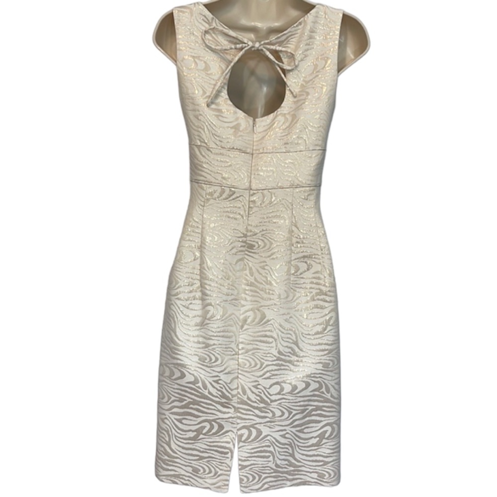 Antonio Melani Cream Metallic Jacquard Jewel Waist Sleeveless Sheath Dress - Picture 5 of 6